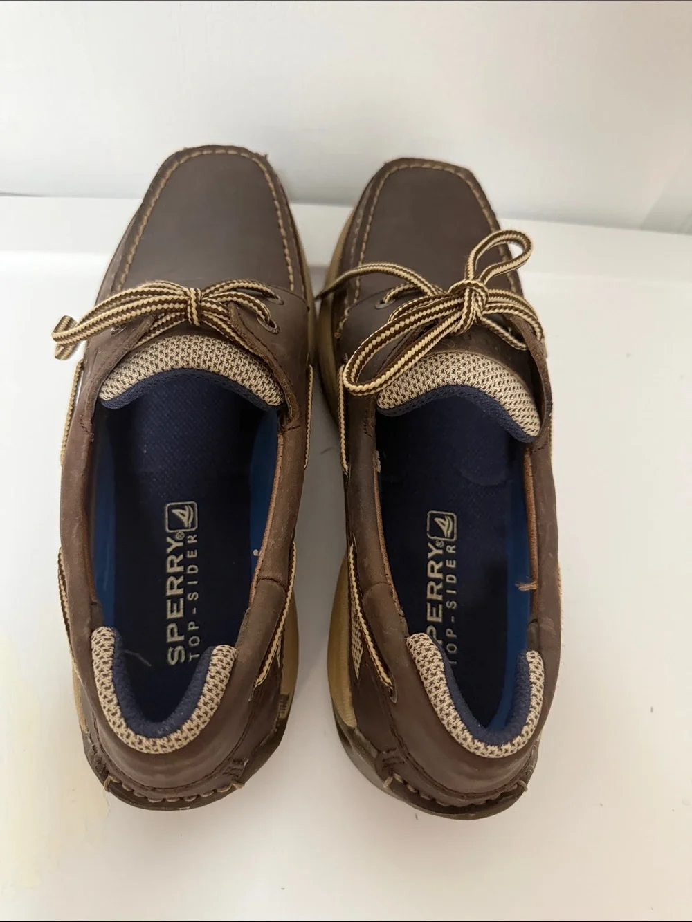 New Mens Sperry Lanyard 2 Eye Brown and Tan Leather Boat Shoes size 9